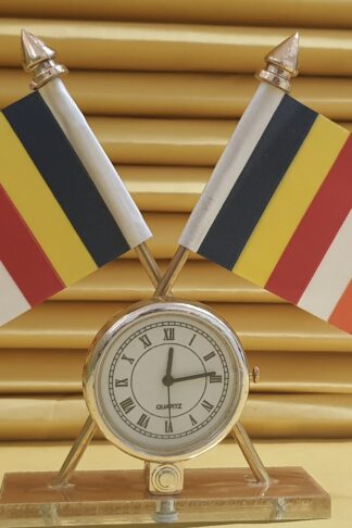 Panchsheel Flag in Pair with Clock in Oval Shape Stand for All Car Desk and Office Table Decoration